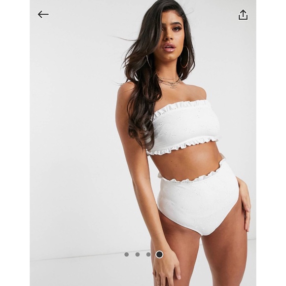 NWOT High Waisted Bandeau Frill Trim Bikini - Picture 4 of 10